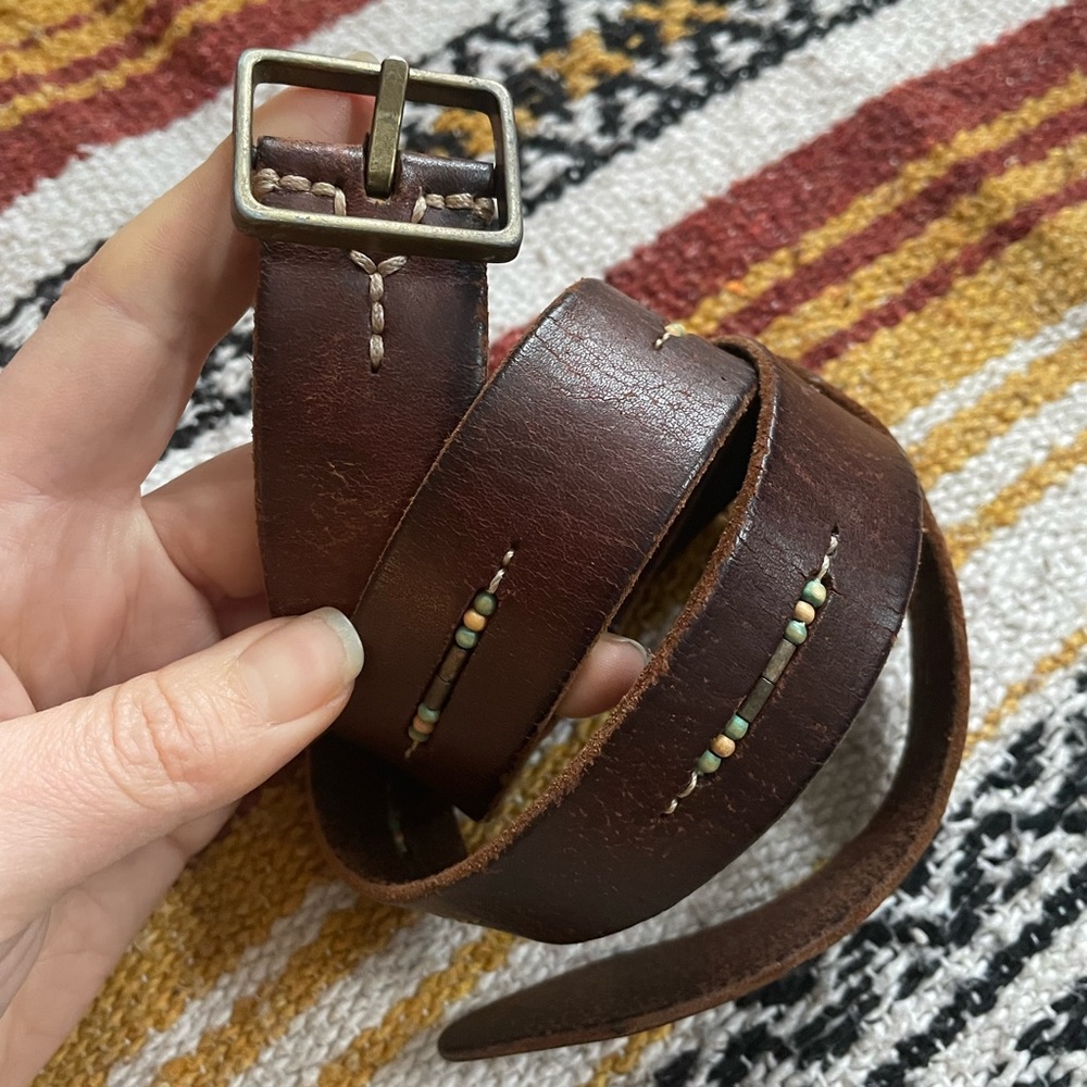 Y2K grunge beaded brown leather belt